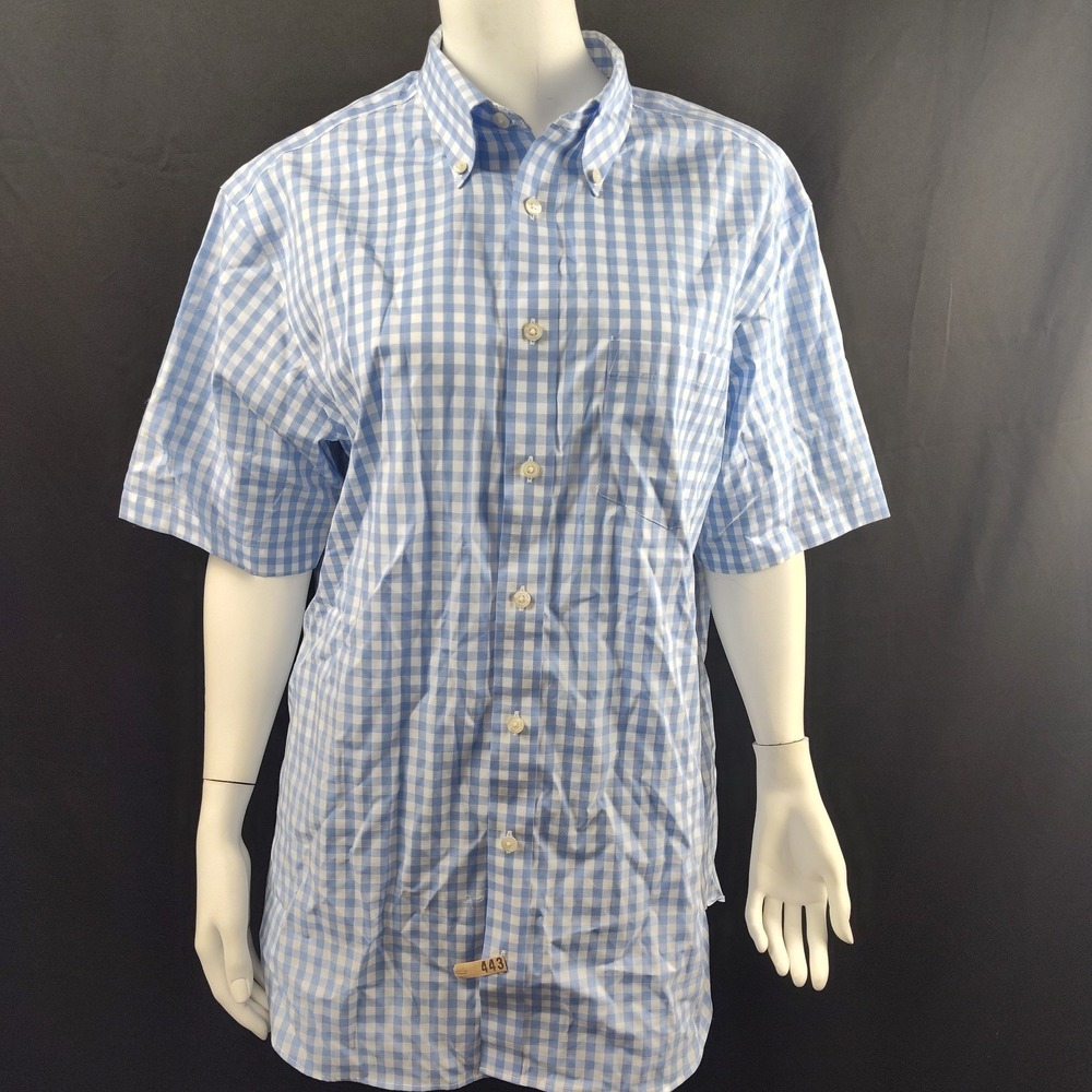 Charles Tyrwhitt Med blue gingham button up shirt career preppy work event FLAWS